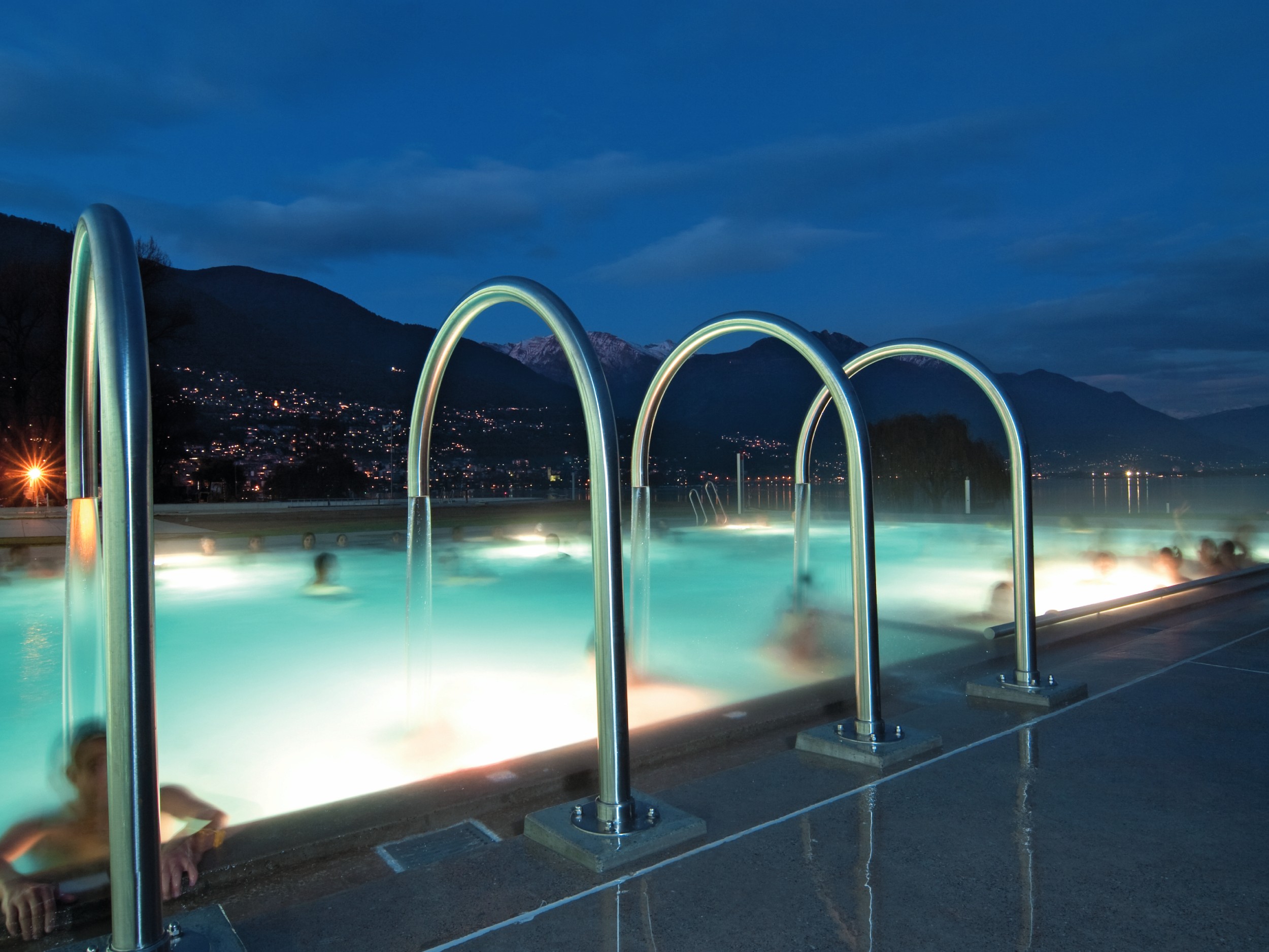 swimming pool at night