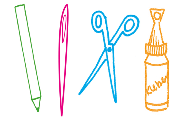 Stift, Nadel, Schere, Weissleim