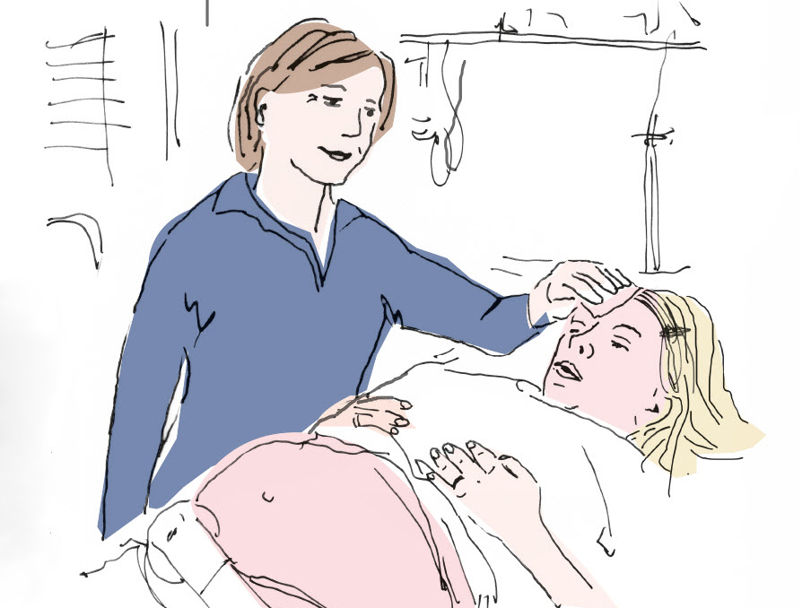 Illustration Mutter mit gebärender Tochter